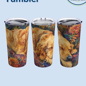 Floral Golden Retriever Tumbler: Insulated Travel Cup, Dog Lover Gift