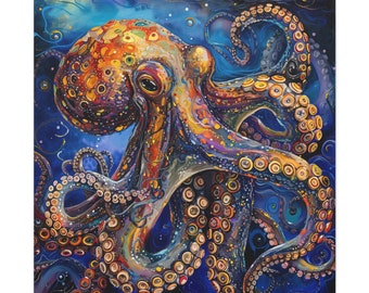 Abstract Octopus Art Print: Colorful Boho Canvas Wall Decor