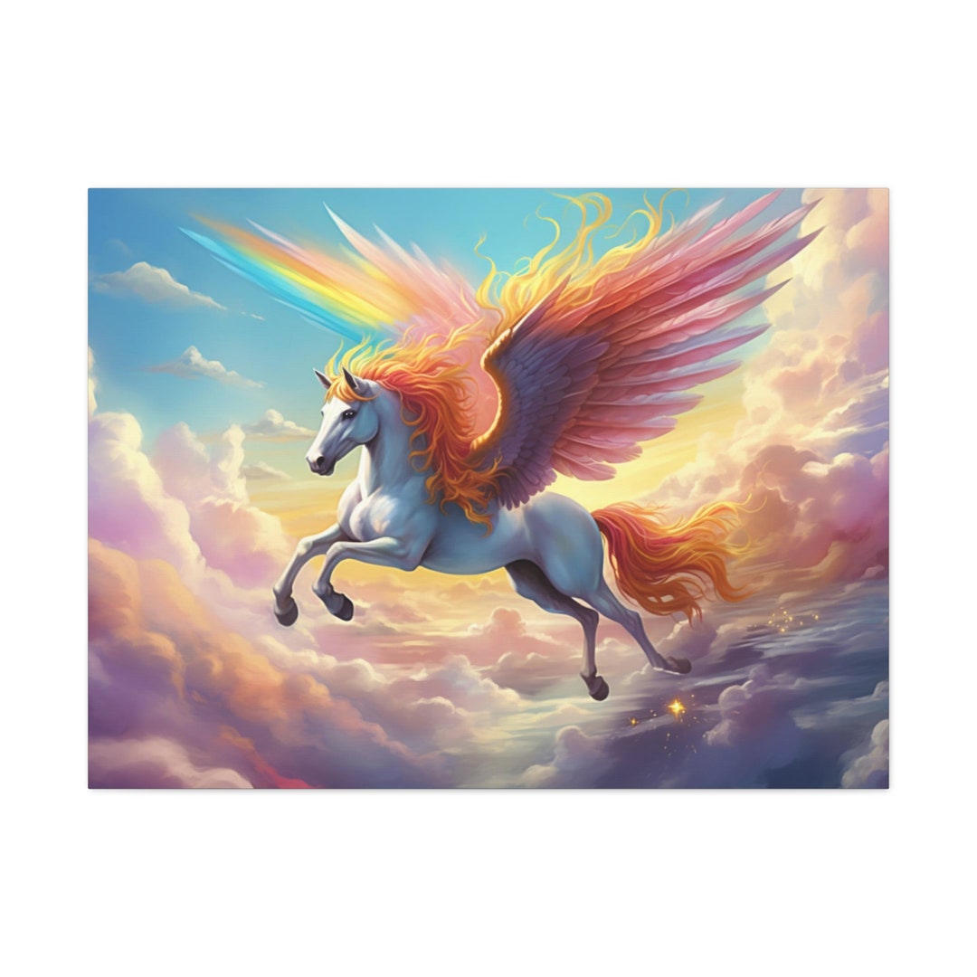 Pegasus in Rainbow Clouds, Fantasy Art, Girls Room Decor, Canvas Wall ...