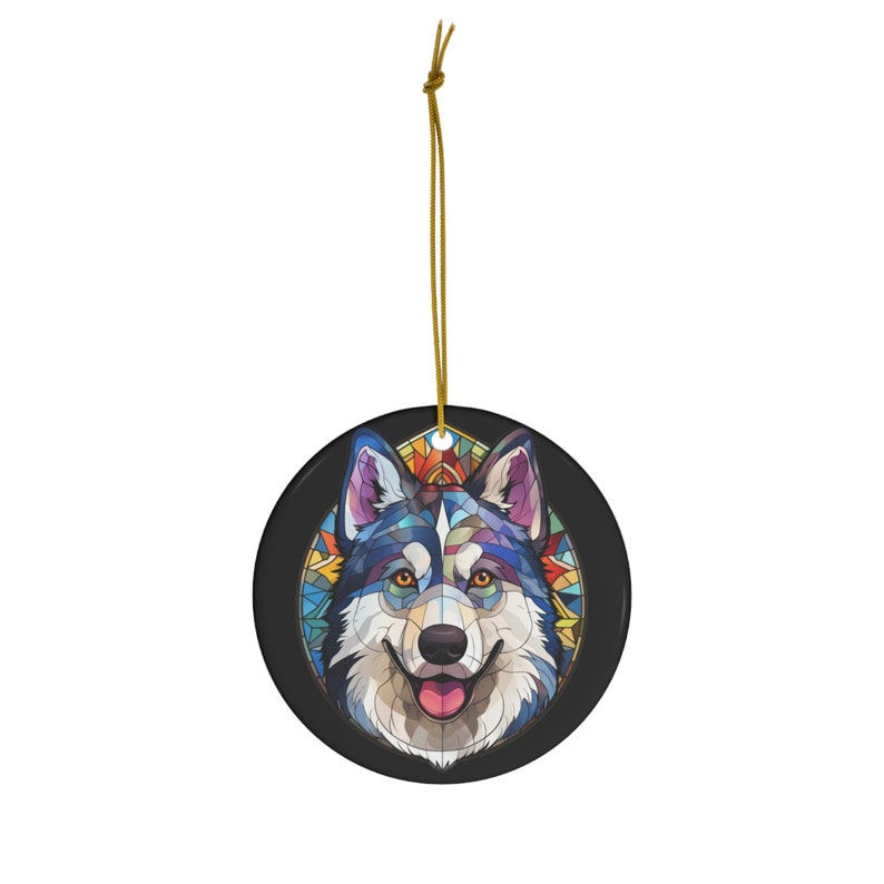 Siberian Husky Stained Glass Christmas Ceramic Ornament Gift for Husky