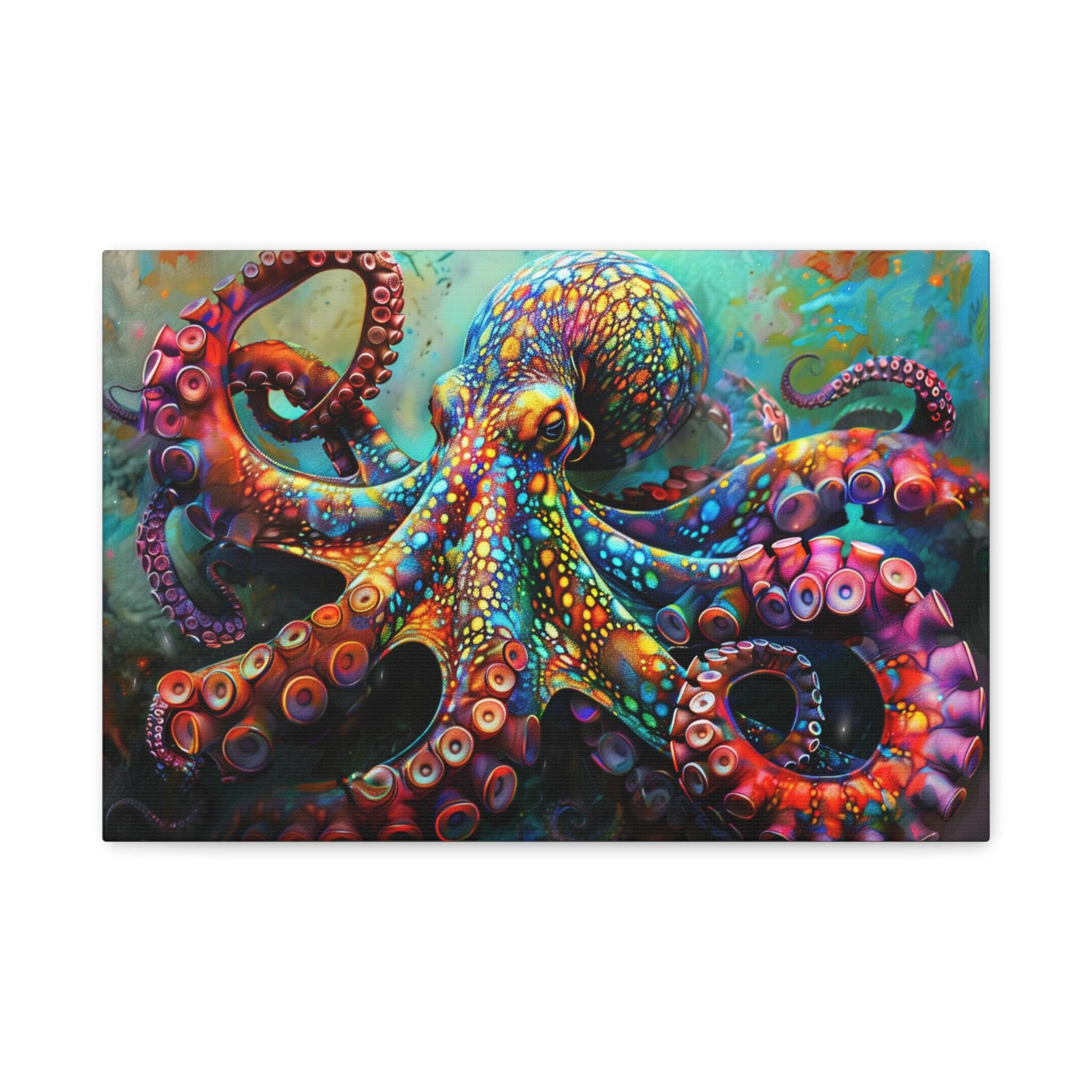 レインボータコのキャンバスプリント：ポップアートの海の生き物の壁