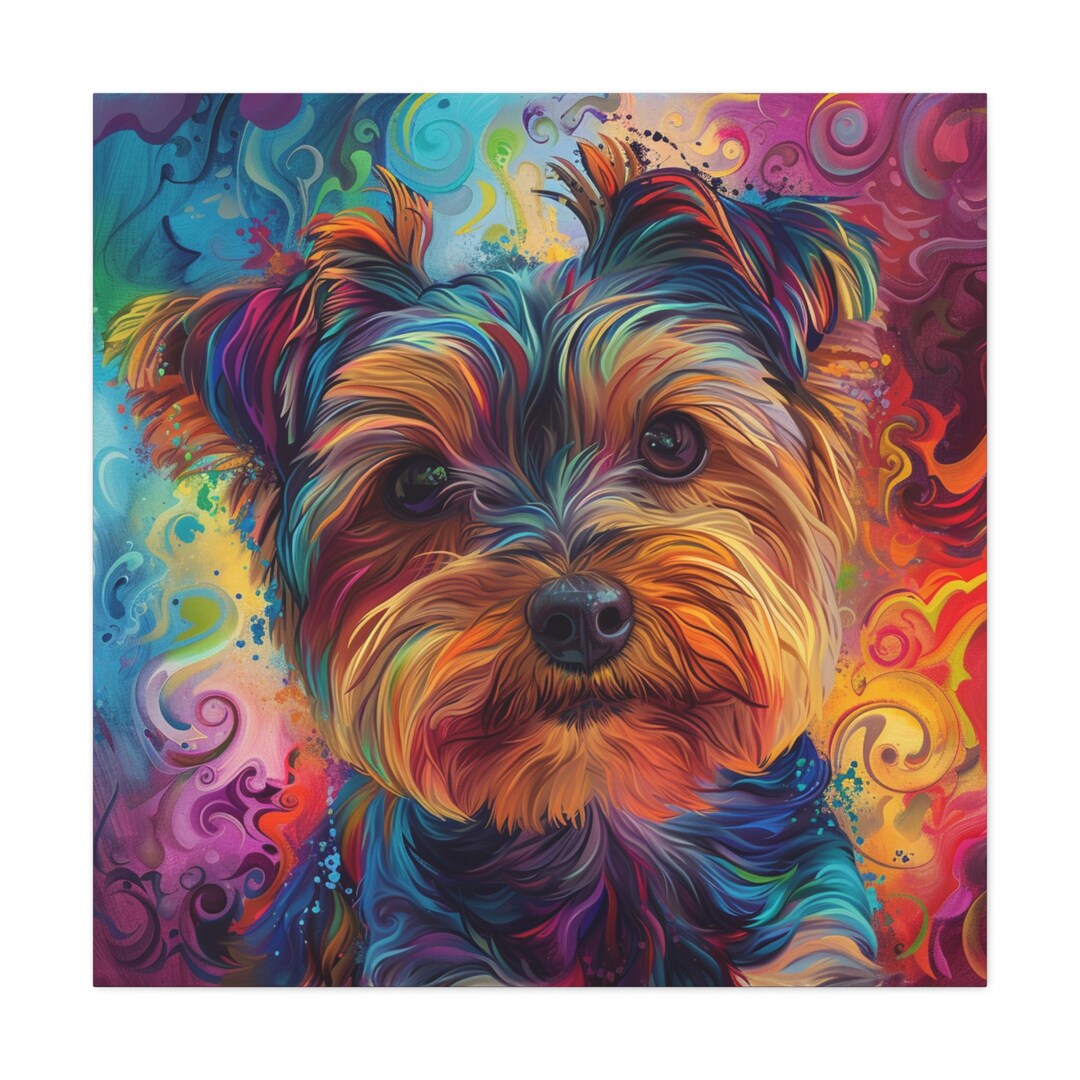 Abstract Yorkshire Terrier Canvas Print: Colorful Boho Dog Wall