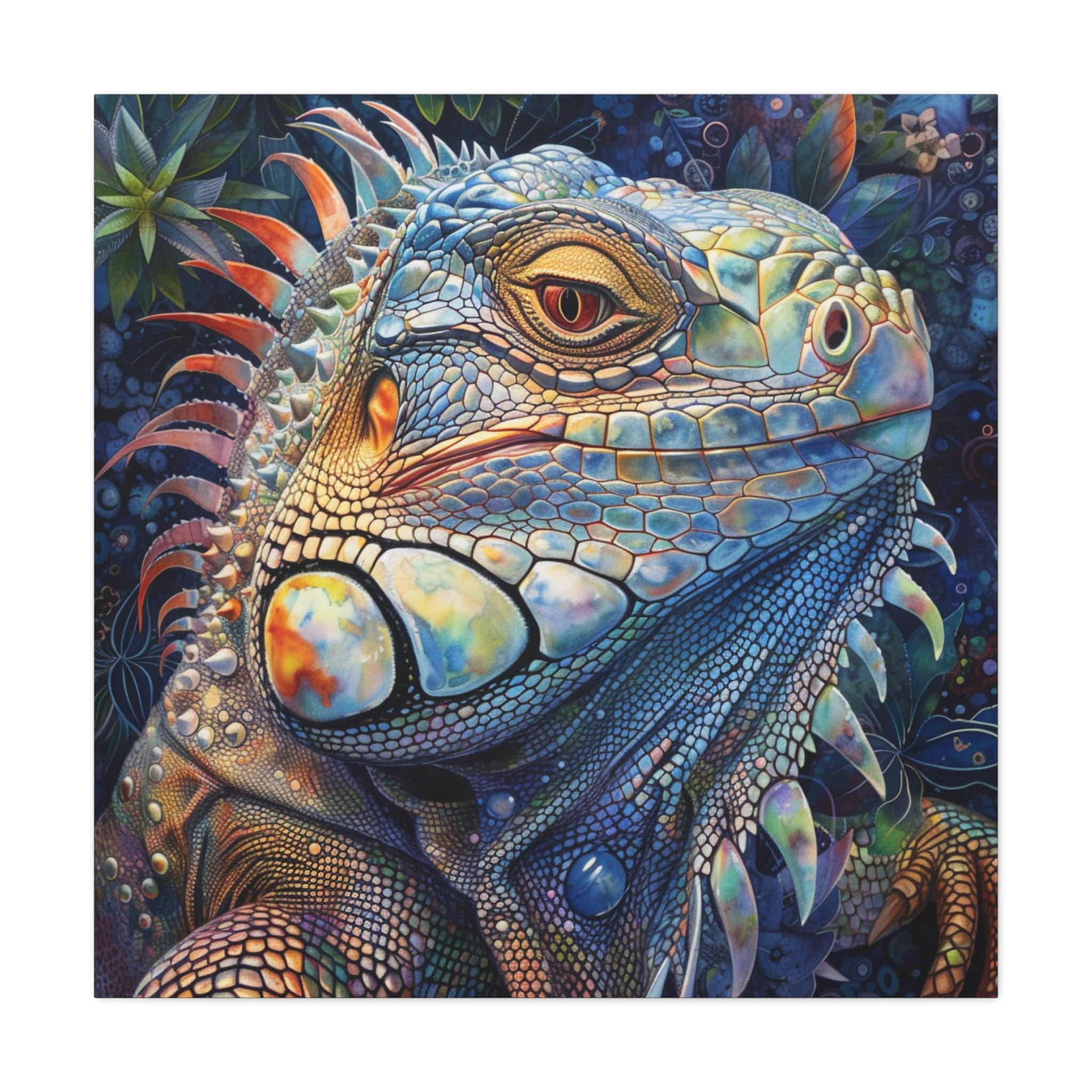 Abstract Iguana Art Print: Boho Floral Lizard Canvas Wrap - Etsy