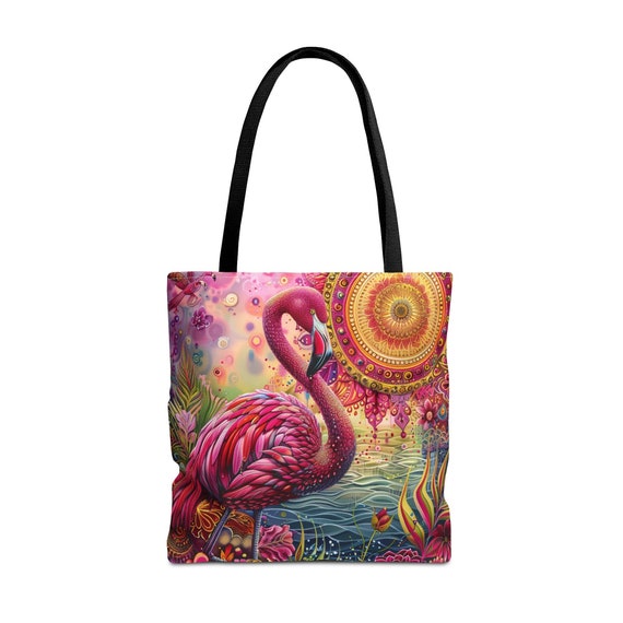 Pink Flamingo Tote Bag Boho Aesthetic Cute Pop Art for Beach