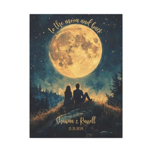 Canvas Prints, Custom Anniversary Gift, Romantic Wall Art, Couple Names & Date, I Love You to the Moon and Back, Personalized Valentine Gift