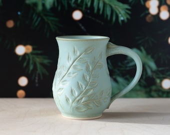 16 oz Fully Hand Carved Ceramic Mug