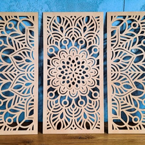 3D MANDALA boho, wall art decor, set of 3, wooden,  large modern decor, screen, decorative wooden panels,fretwork, carved, openwork