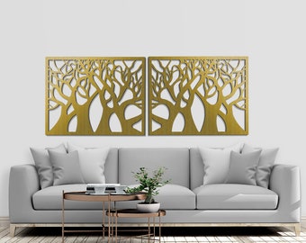 Ażurowa dekoracja ścienna DRZEWA, 50 x 69 cm, panel dekoracyjny, obraz drewniany, dekoracja salonu, ozdobna grafika, naturalny dekor ścienny