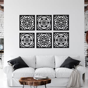 3D stylish wood wall art decor, set of 6 pieces, openwork wall decor,floral design, ornament, wooden wall panels, flower wall decor,azulejos