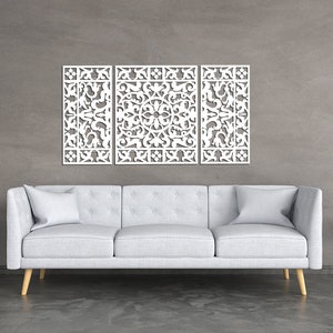 3D ORNAMENT wood wall art decor, TRIPTYCH, openwork wall decor, floral design, ornament,  wooden wall panel, french vintage chic, 78 x 150