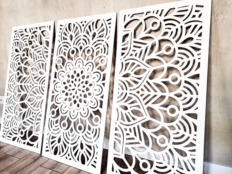 3D MANDALA Boho Wall Art Decor Set of 3 Wooden Large Etsy