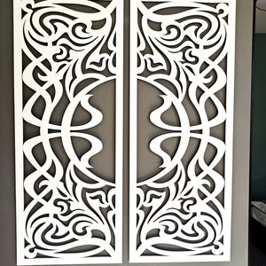 ART DÉCO, 2er Set , 3D Holzwanddekor, Laubsägearbeit , Florales Design, Ornament, dekorative Holzwand, Diptychon, Paravent, Jugendstil