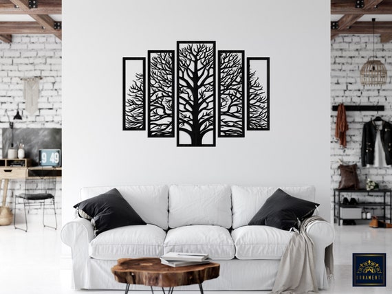 Decorazione Parete Nero Oro Decorazione Parete 3D In Legno - Albero Moderno In Nero E Oro | Adesivo Per Casa, Ufficio, Camera Quadro Legno Taglio Laser - 5
