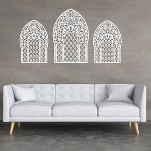 3D stylish wood wall art decor, MOROCCAN, ARABIC WINDOW, set of 3, arabic ornament, arch, frame, decorative wooden wall panel,openwork panel