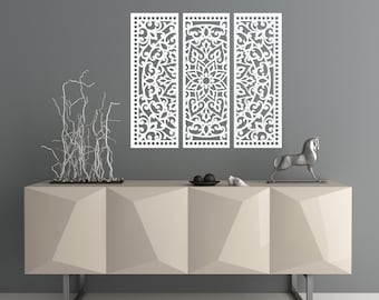 3D MANDALA boho, wall art decor, set of 3, wooden,  large modern decor, screen, decorative wooden panels,fretwork, carved, openwork