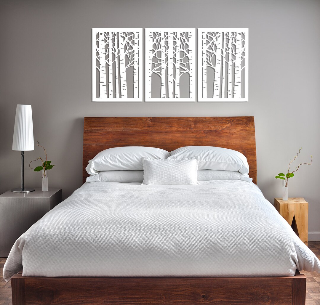 3D Ornament Wood Wall Art Decor, BIRCH TREE Wall Panel, Triptych, Birch ...