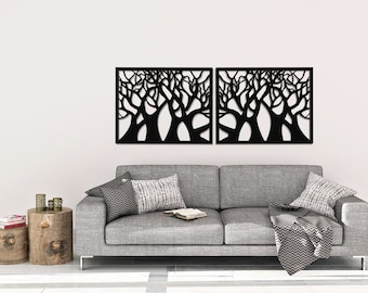 3D decorative openwork panel, forest wall picture, wall decor, ornate wall graphics, tree motif decor, wood wall art, ornament, living room