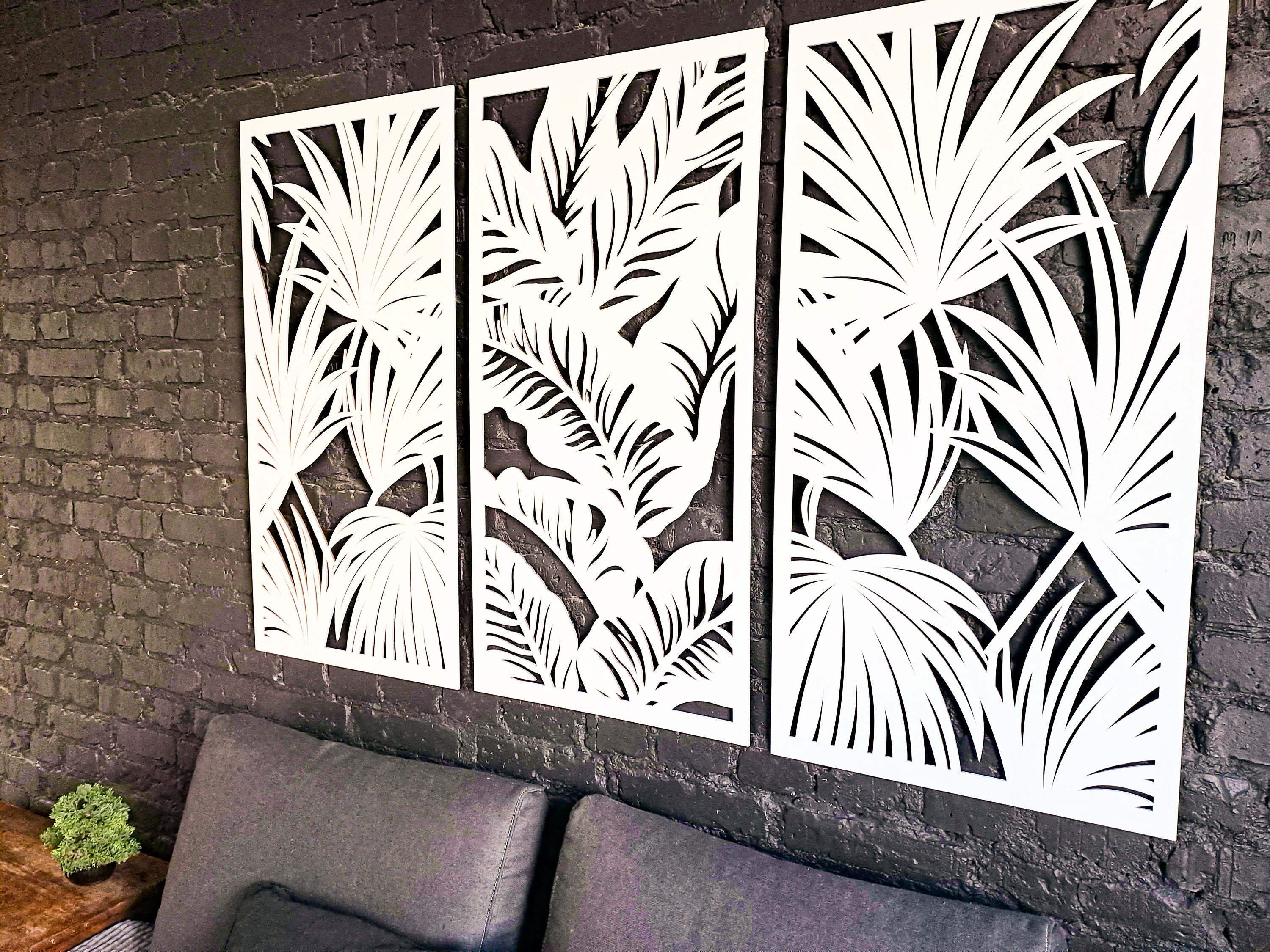 Décoration Murale En Bois Avec Fleurs D'hibiscus Et Feuilles De Palmier, Décoration Murale 3 Pièces Avec Plantes Tropicales - France