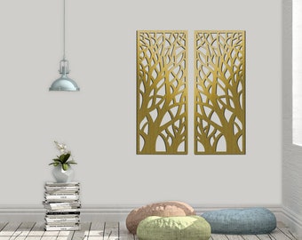 3D  openwork panel, forest wall picture, wall decor, ornate wall graphics, tree motif decor, wood wall art, ornament, living room