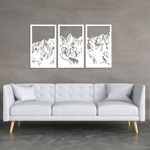 3D stylish wood wall art decor, MOUNTAINS, openwork wall decor, ornament picture, decorative wooden wall panel, MOUNTAIN PEAK, living room