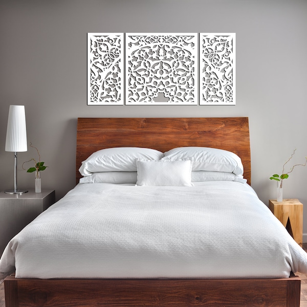 3D lattice panel, ornament wood wall art decor, decorative HEADBOARD, TRIPTYCH, MOROCCAN, arabic, , wooden panels, screen, fretwork, bedroom