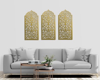 Decoração de parede de madeira 3D elegante, MARROQUINO, ÁRABE, arco, moldura, decoração de parede, ornamento árabe, sala de estar, painel de parede de madeira decorativo, 4 peças