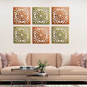 3D ornament wood wall art decor, set of 6 pieces, openwork wall decor,floral design, ornament, wooden wall panels,flower wall decor,azulejos