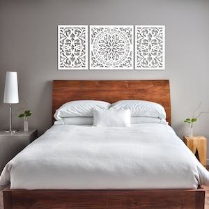 Lattice panel, Sign above the bed, 3D wooden wall art decor, GIOVANNA, TRIPTYCH,  floral design,  wooden wall screen, ornament, living room