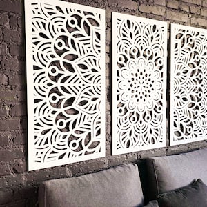 3D MANDALA, accent wall,  wooden wall art decor, 3 pieces, boho,bohemian , large modern decor, screen, decorative wooden panels,fretwork