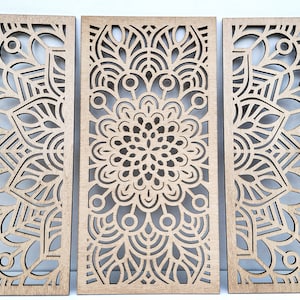 3D MANDALA boho, wall art decor, set of 3, wooden,  large modern decor, screen, decorative wooden panels,fretwork, carved, openwork
