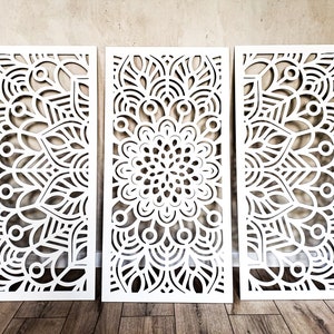 3D MANDALA boho, wall art decor, set of 3, wooden,  large modern decor, screen, decorative wooden panels,fretwork, carved, openwork