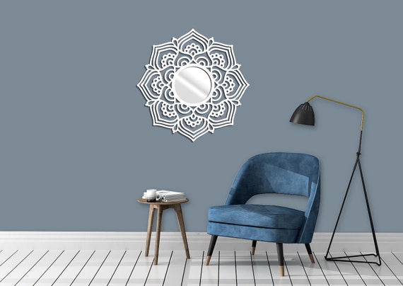 Decorative Mirror Ornate Mirror Mandala Vintage Openwork Wooden Mirror Ornament Mirror Living Room Wall Art Decor Stylish Frame 60 Cm