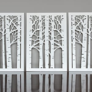 3D stylish wood wall art decor, BIRCH TREE wall panel, triptych, birch wall art, openwork wall decor, birch tree branches, tree wall art