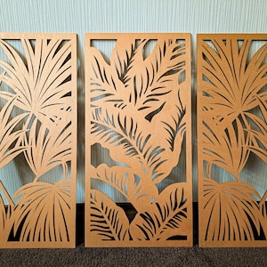 3D palm leaves, wall art decor, 3 pieces, wooden, boho, large tropical decor, decorative wooden panels,living room, bedroom, copper gold