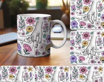 Custom Up to 6 Kids Holding Mom‘s Hand Mug Wrap, Mama 11oz Mug Template, Mom Floral 11oz Mug Png, Mothers Day Coffee Mugs Png