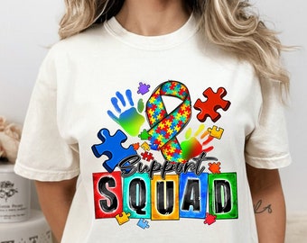 Support Squad Autism Png Sublimation Design Download, Autism Awareness Png, Autism Ribbon Png, Autism Puzzle Png, Sublimate Designs Download