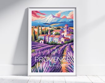 Provence art print, Provence France, France travel poster, lavender fields, travel gifts for Mom, wall hanging, landscape print, room decor