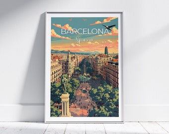 Barcelona City Poster: Spain Travel Print, Living Room Decor