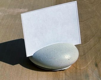 Concrete Pebble Card Holder Oval Cement cardholder Picture Display Industrial Office Decor Table Place Card Office Gift Photo Stand photo