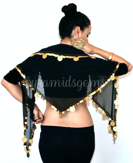 Cintura Danza Del Ventre Con Monete - Sciarpa Chiffon, 150 Cm, Con 128 Monete D'Oro, Per Spettacoli - Foto 3