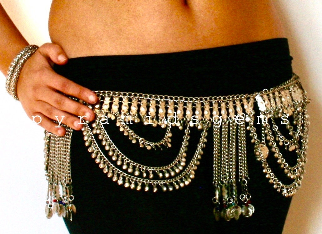 BellyLady - Cinturón/pañuelo con monedas doradas para danza del vientre :  : Moda