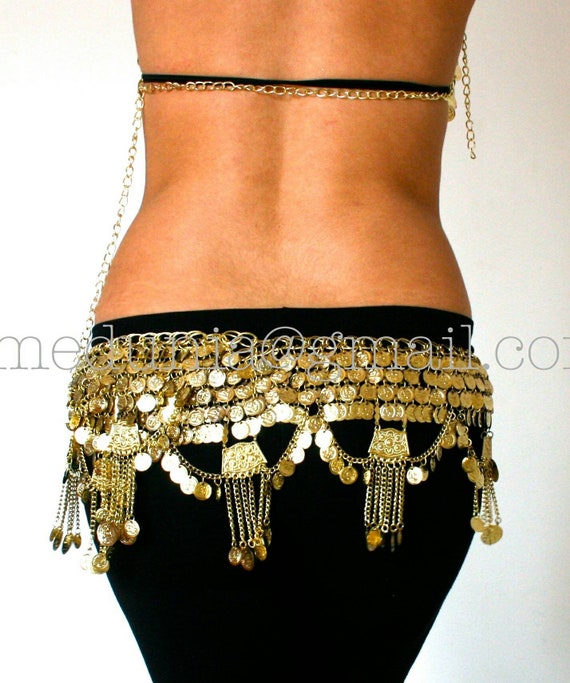 Small Size Brass Coins Belt for Belly Dancing/ Gold Silver Tribal