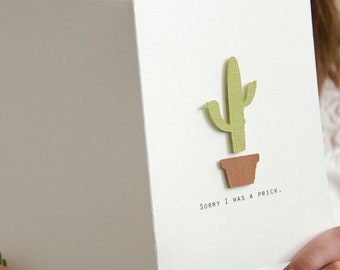 I'm Sorry Greeting Card - Sorry I was a Prick! Cactus Plant In A Pot Greeting Card, For Saying Sorry!  4x6" Greeting Card