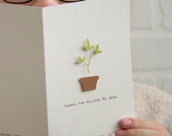 Thank you Plant in a Pot Greeting Card, For Any Occasion - Thanks For Helping Me Grow! - 4" x 6" Greeting Card