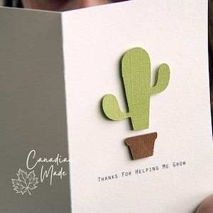 Carte de voeux cactus - Merci de m'aider à grandir ! Carte de voeux Cactus dans un pot, pour toutes les occasions.  Carte de voeux 4 x 6 po.