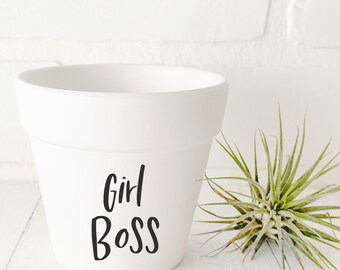 Girl Boss - Plant Pot - Boss Gift -  White or Distressed Boho Plant Pot. Large and Small, Indoor & Outdoor Pots.