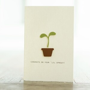Nouvelle carte de voeux pour bébé - Félicitations pour votre petite pousse ! Carte de voeux de plante dans un pot, pour un nouveau bébé.  Carte de voeux 4 x 6 po.