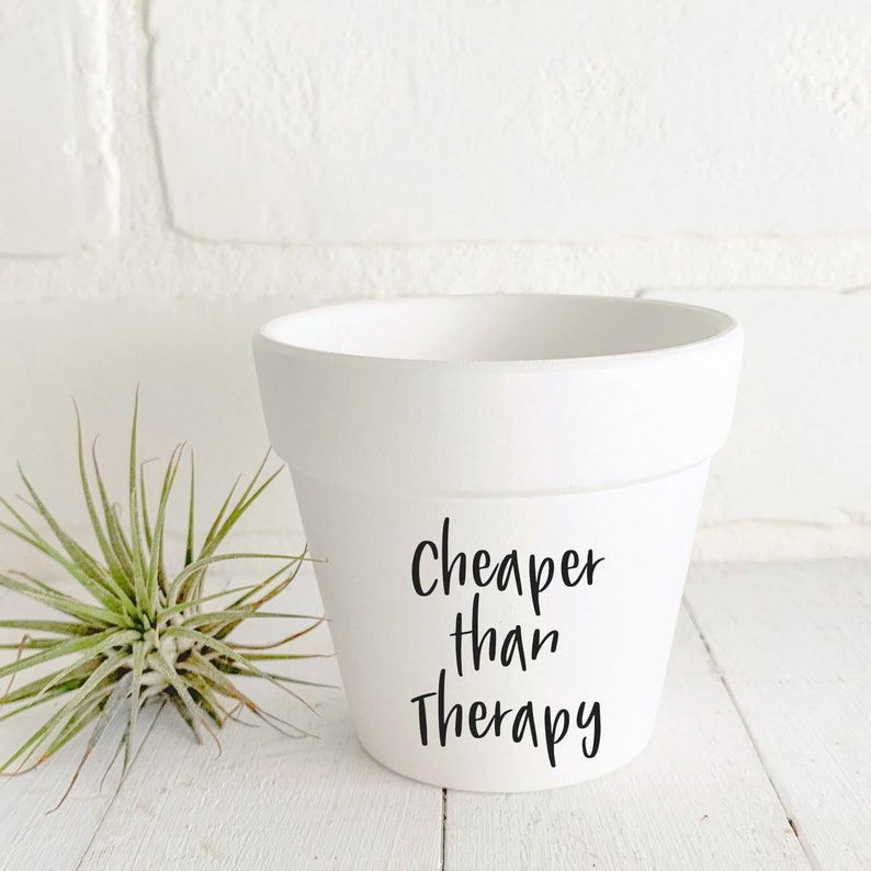 Cheaper Than Therapy White Plant Pot White Terracotta Plant Pot with Lettering 3 image 1