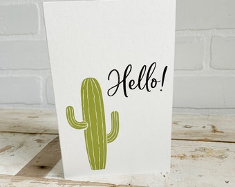 Hello! Cactus Themed Greeting Card Made from 140 lbs Watercolor Paper. Handmade Succulent Plant Card - Any Occasion Cactus Card