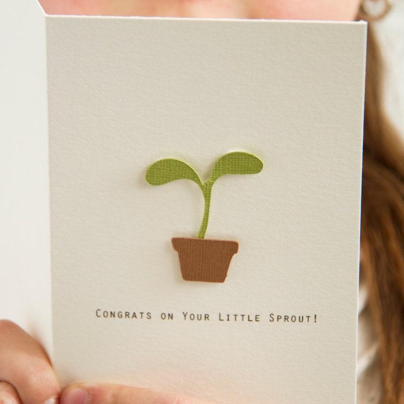 New Baby Greeting Card Congrats On Your Little Sprout Plant In A Pot Greeting Card, For New Baby. 4x6 Greeting Card image 2